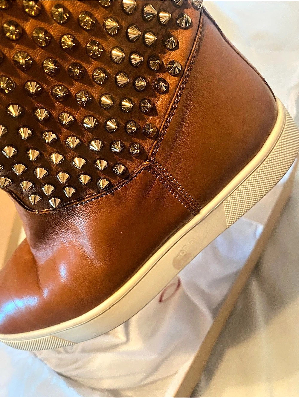 Christian Louboutin Suri Apowyn Flat Nappa/Shearl/Spikes Studded Flat Boots in - Picture 9 of 11